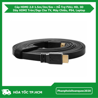 Cáp HDMI 2.0 1.5m/3m/5m – Hỗ Trợ FULL HD, 3D – Dây HDMI Tròn/Dẹp Cho TV, Máy Chiếu, PS4, Laptop