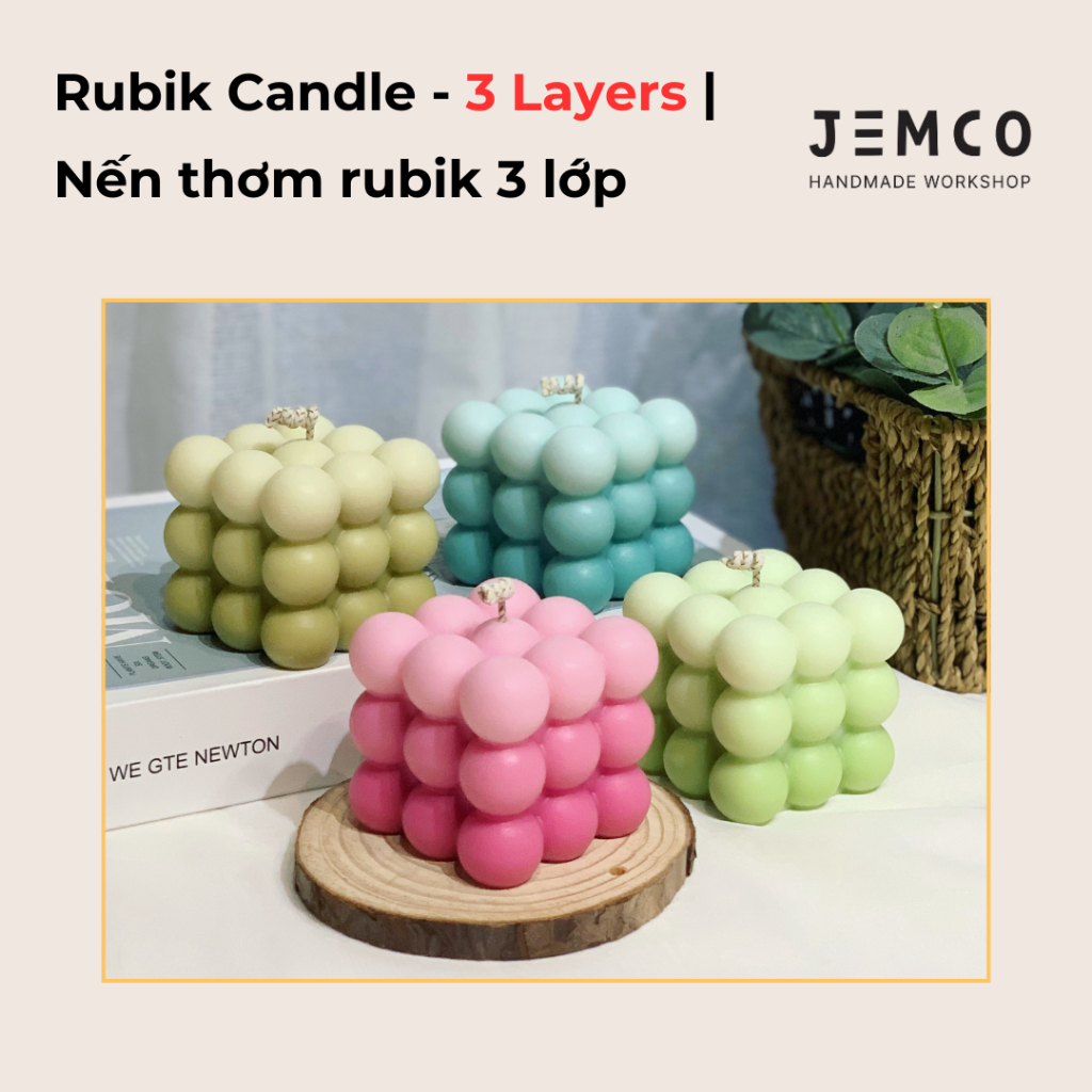 (C35) Nến Thơm Rubik 3 Layers Handmade by Jemco _ Rubik Shaped Scented Candle (145g)
