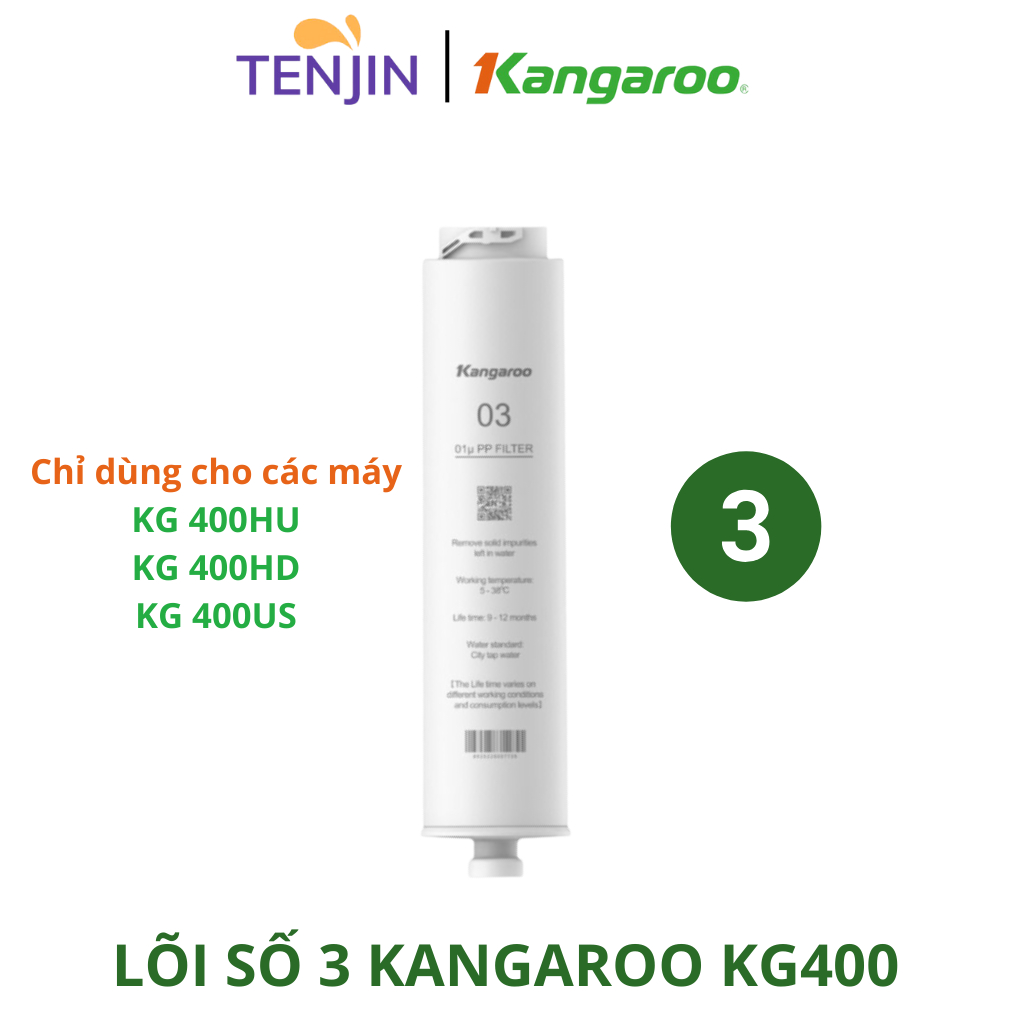 Lõi Số 3 kangaroo KG400HU Lọc Cặn Bẩn Lớn Hơn 1 Micron Hàng Chính Hãng Dùng Cho Model  KG400HU, KG40