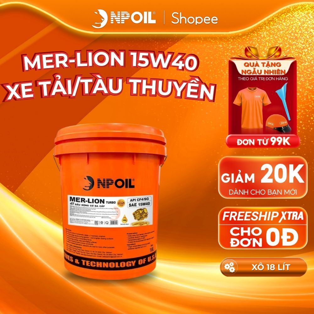 Dầu động cơ cao cấp MER-LION 15W40/20W50 xô/can 18L chuyên dành cho xe tải, tàu thuyền