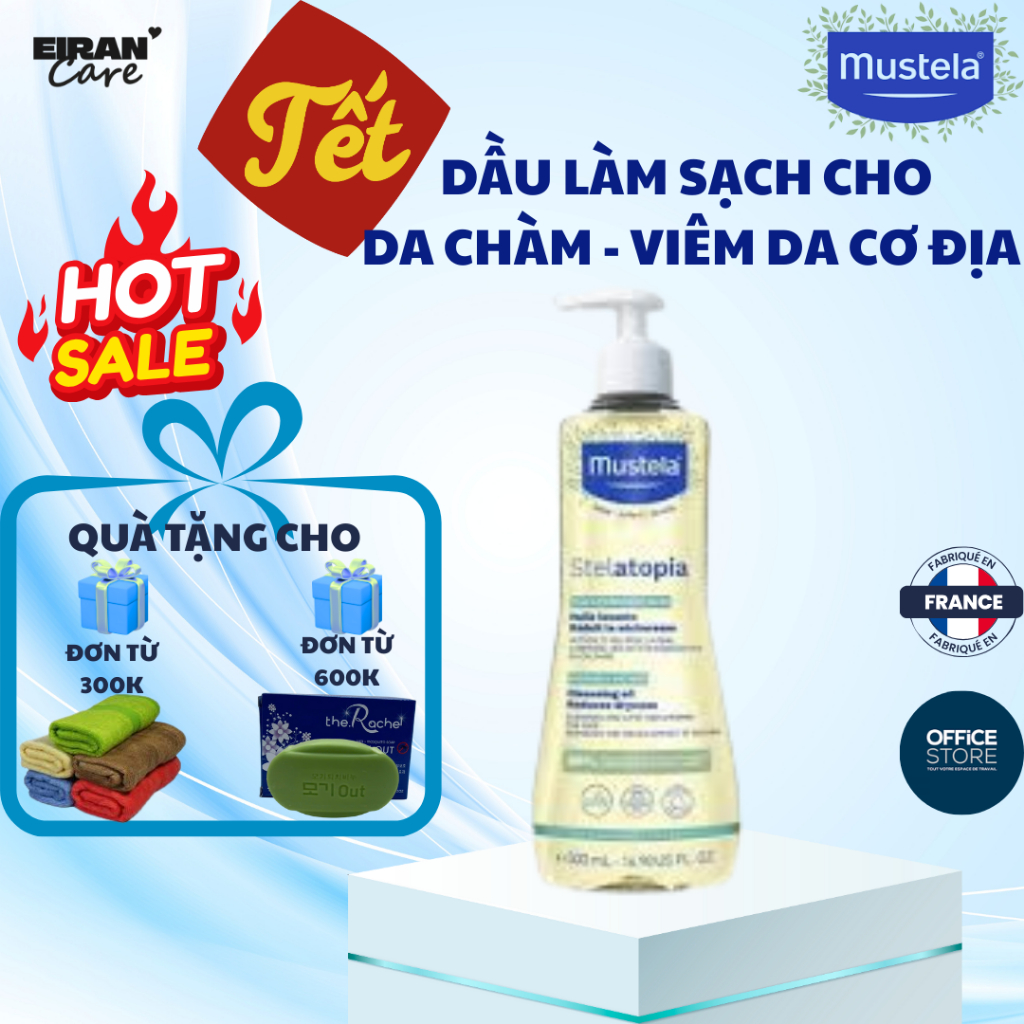 Dầu Làm Sạch Da Chàm Thể Tạng Mustela - Pháp. Stelatopia Anti-Itching Cleansing Oil Mustela  500ml