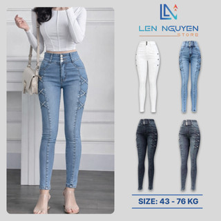  D18_Quần jean nữ dài lưng cao quần bò nữ dáng ôm big size cho 42kg đến 75kg,LEN NGUYEN STORE 