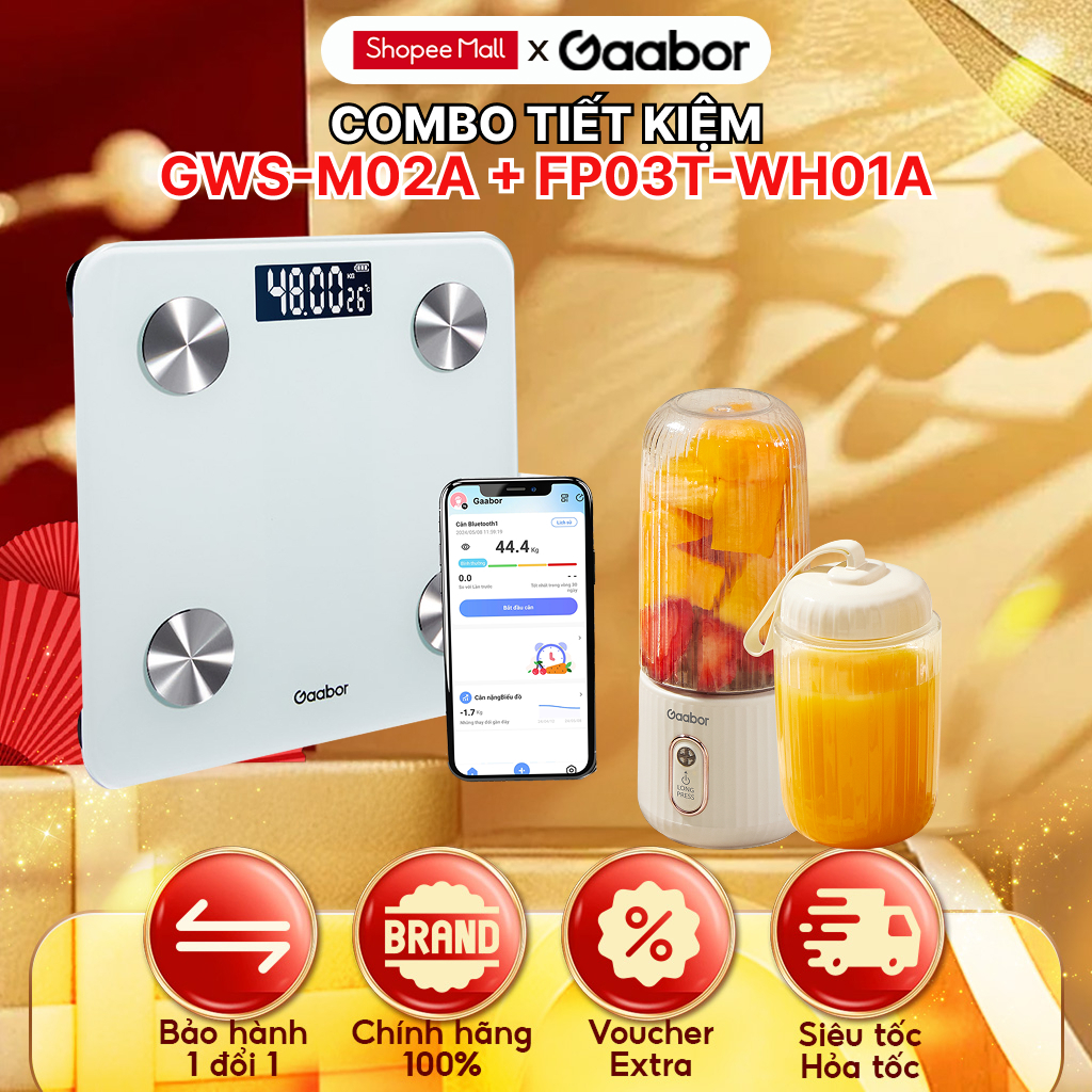 Combo Gaabor 279 Cân sức khỏe điện tử thông minh GWS-M02A và máy xay sinh tố cầm tay FP03T-WH01A