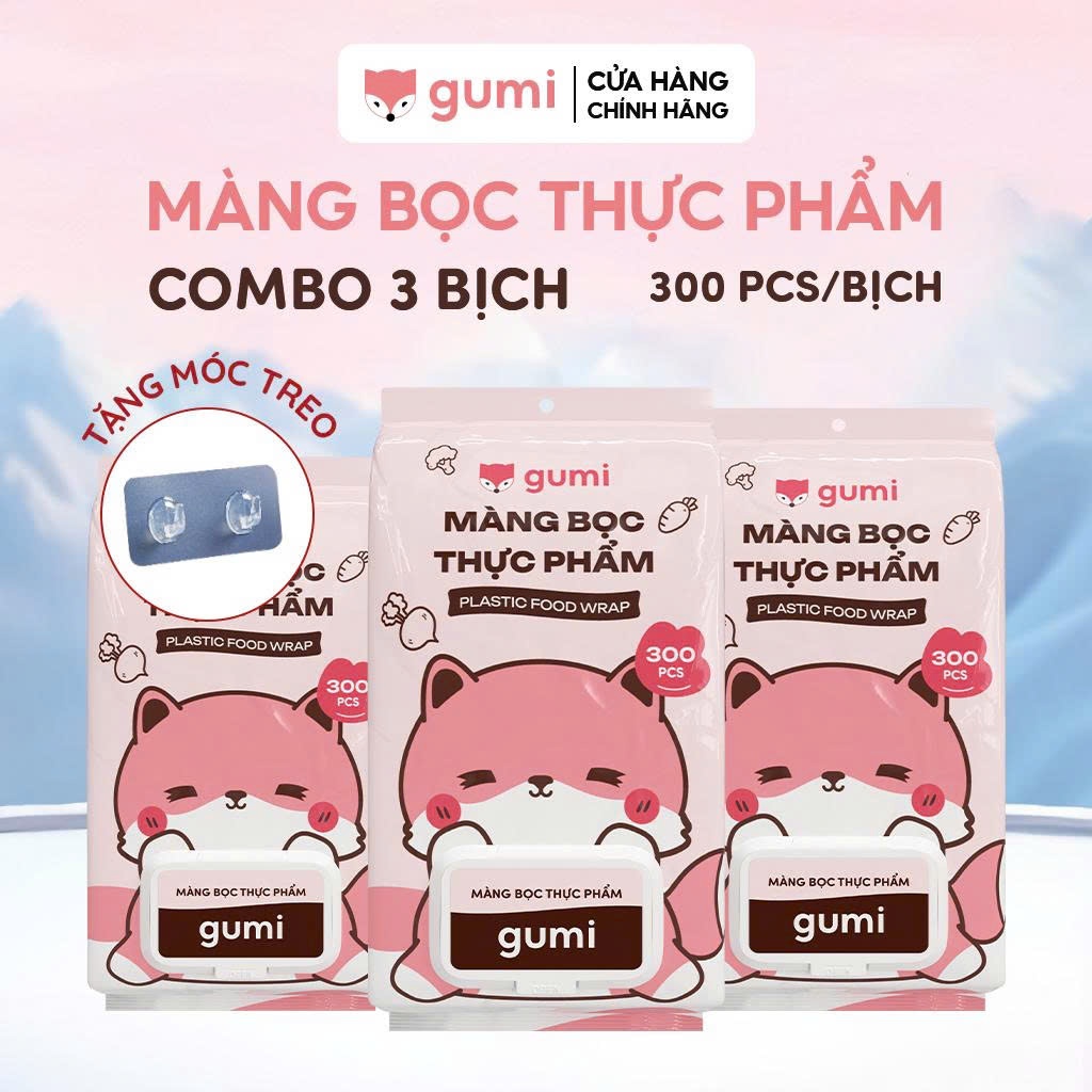 Túi màng bọc thực phẩm chất liệu PE treo tường dạng rút Gumi, tiện lợi, có chun co dãn siêu dai