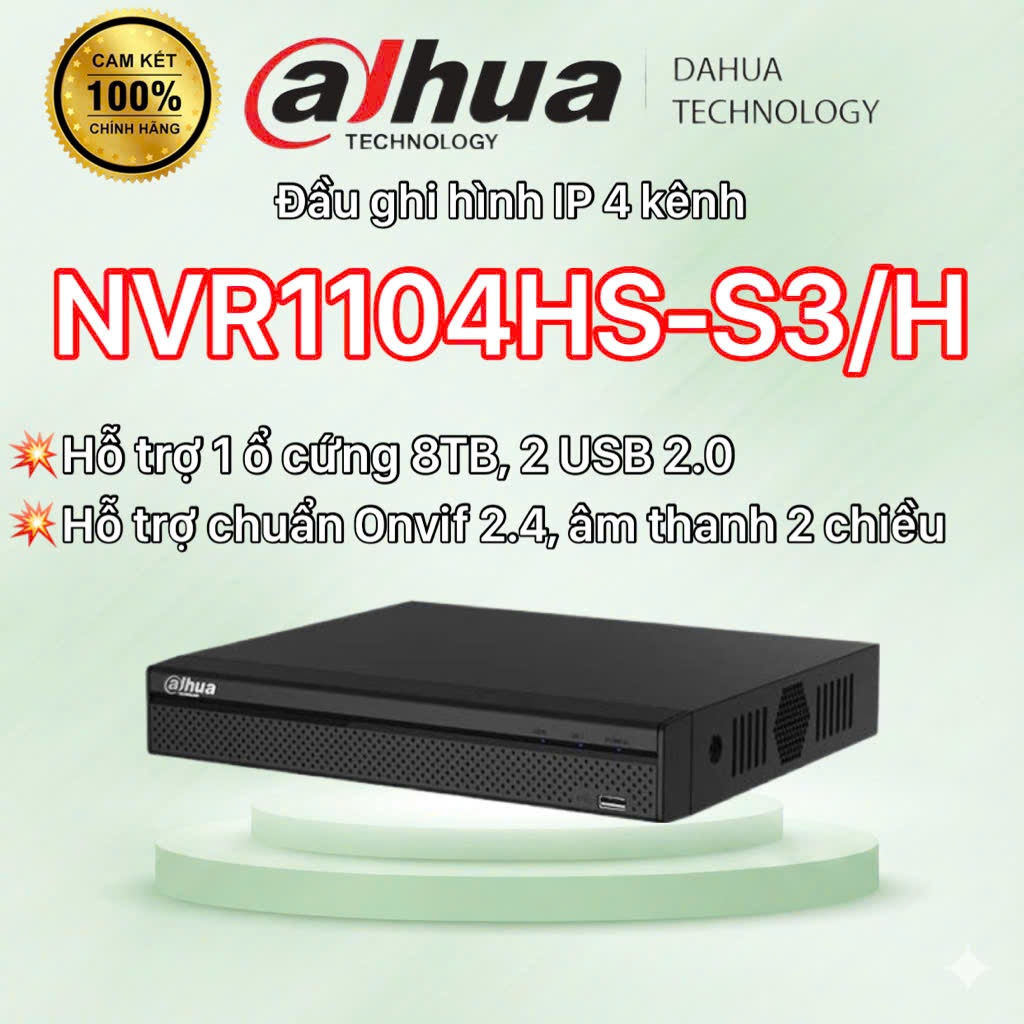 Đầu ghi hình IP 4 kênh DAHUA DHI-NVR1104HS-S3/H - KHÔNG KÈM Ổ CỨNG
