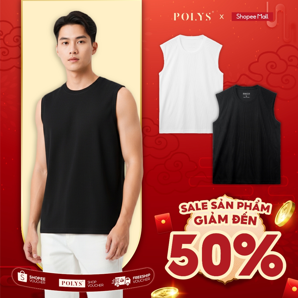 SALE TẾT Áo Ba Lỗ Nam Thun Gân POLYS Giãn 2 Chiều Form Oversize. TANKTOP THUN GÂN