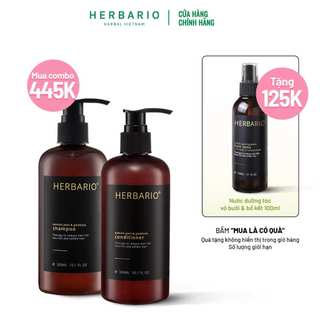  Bộ đôi dầu gội 300ml và dầu xả 300ml vỏ bưởi bồ kết herbario TẶNG xịt dưỡng herbario 100ml 