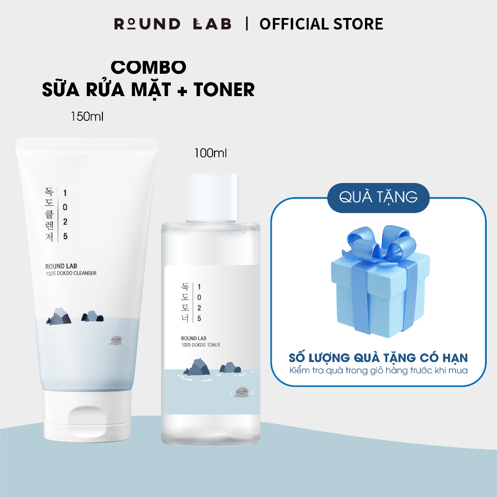 Combo Round Lab Sữa rửa mặt 1025 Dokdo Cleanser 150ml & Nước hoa hồng 1025 Dokdo Toner 100ml