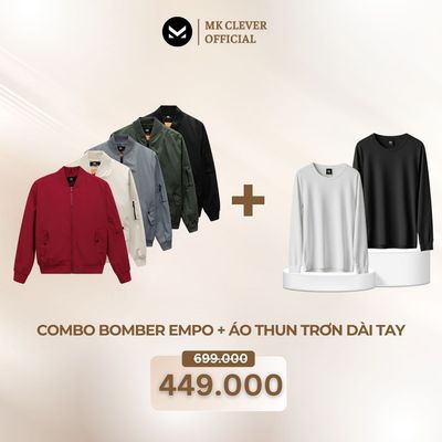 Combo Áo Khoác Bomber Nam Empo MK CLEVER + Áo Thun Dài Tay Cotton Basic Mặc Thu Đông Phối Đồ Cực Đẹp