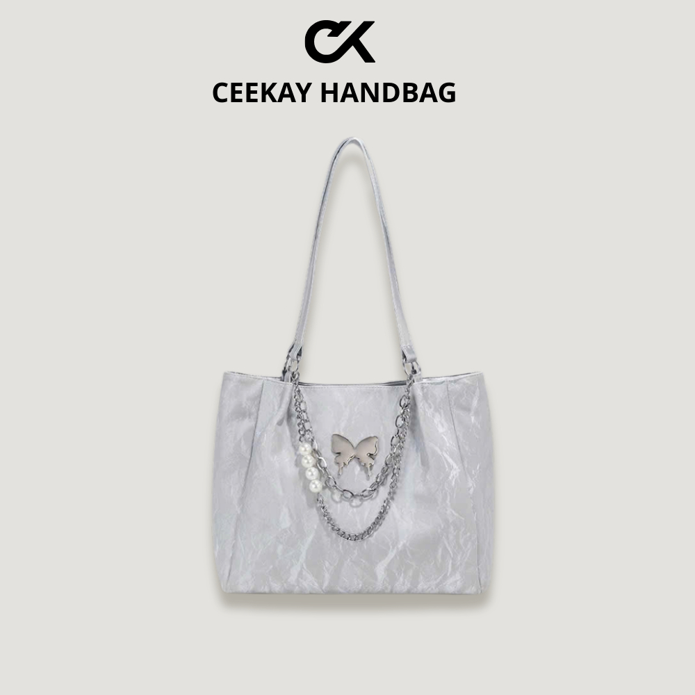 Sẵn Hàng 💋𝘾𝙀𝙀𝙆𝘼𝙔 𝙃𝘼𝙉𝘿𝘽𝘼𝙂💋 Chính Hãng Đeo Vai-Túi Tote Ceekay Da Vân Nhung Mềm Phối Hoạ Tiết Cánh Bướm Logo Kim Loại