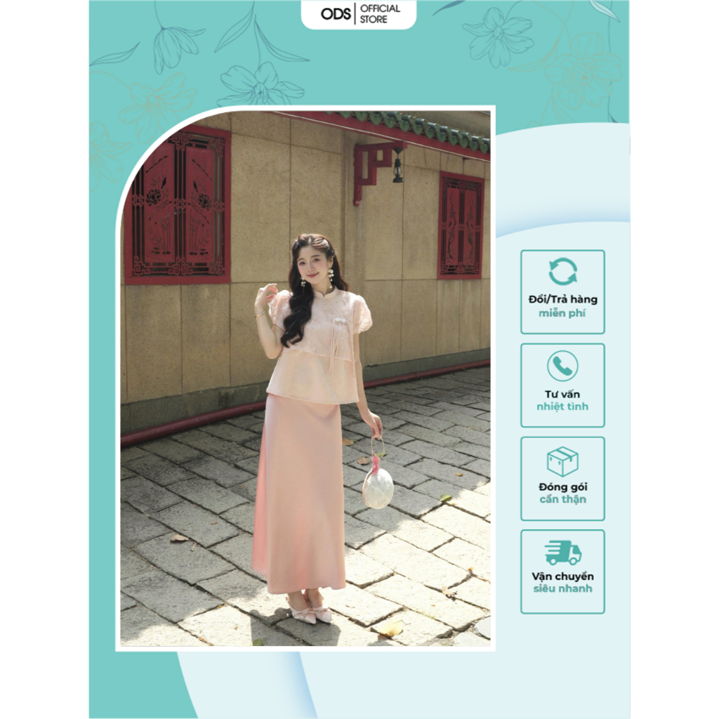 Áo TẾT Giả Set Hồng/Đỏ ODS thiết kế cổ tàu, thân trước 1 lớp crop, ra giả cong lệch đính nút - HO3