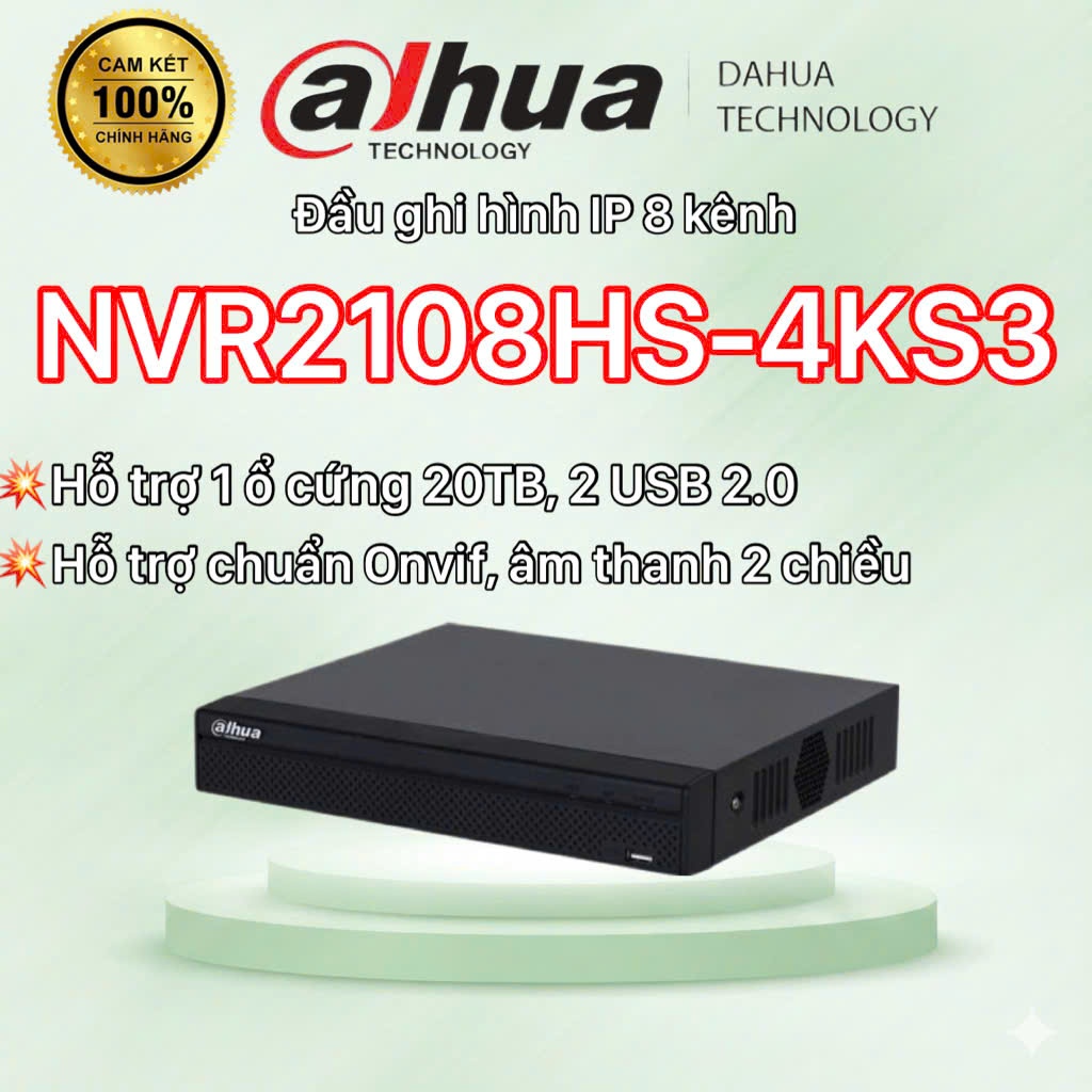 Đầu ghi hình IP 8 kênh DAHUA DHI-NVR2108HS-4KS3 - KHÔNG KÈM Ổ CỨNG