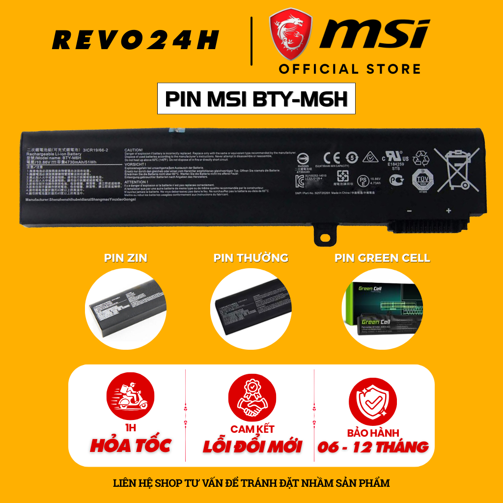Pin Dùng Cho Laptop MSI GE62 GE72VR 7RF GP62 GP72 GL62 GL72 PE60 PE70 GE62VR GL62M BTY-M6H