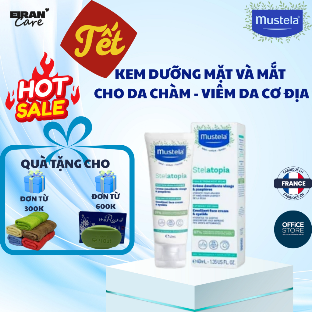 Mustela - Kem Dưỡng Mặt Da Chàm Thể Tạng - Stelatopia Emollient Face Cream & Eyelid Mustela 40ml - P