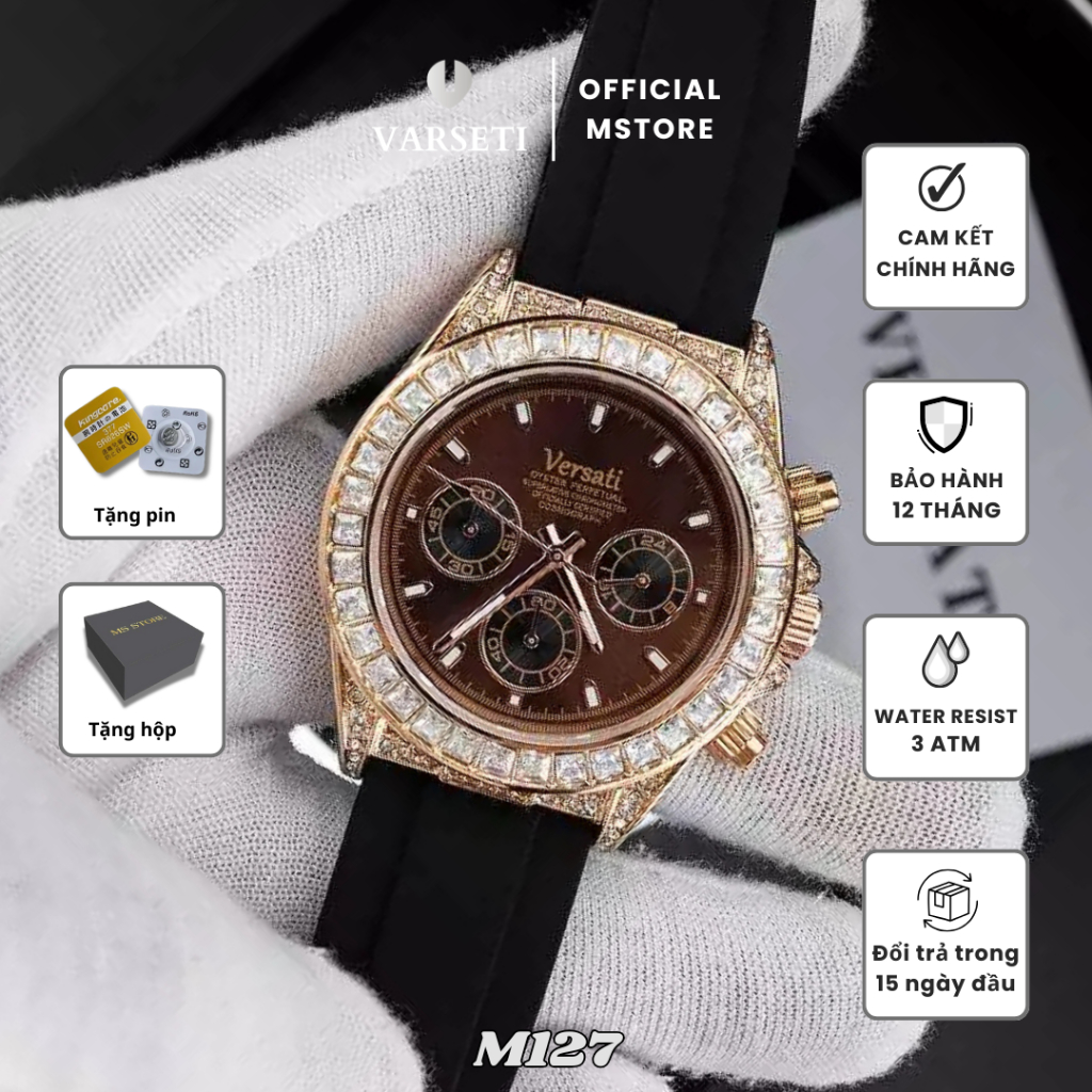 Đồng hồ nam Versati chính hãng, bộ máy pin chạy 6 kim, khóa thông minh, chống nước tốt,dây silicon -