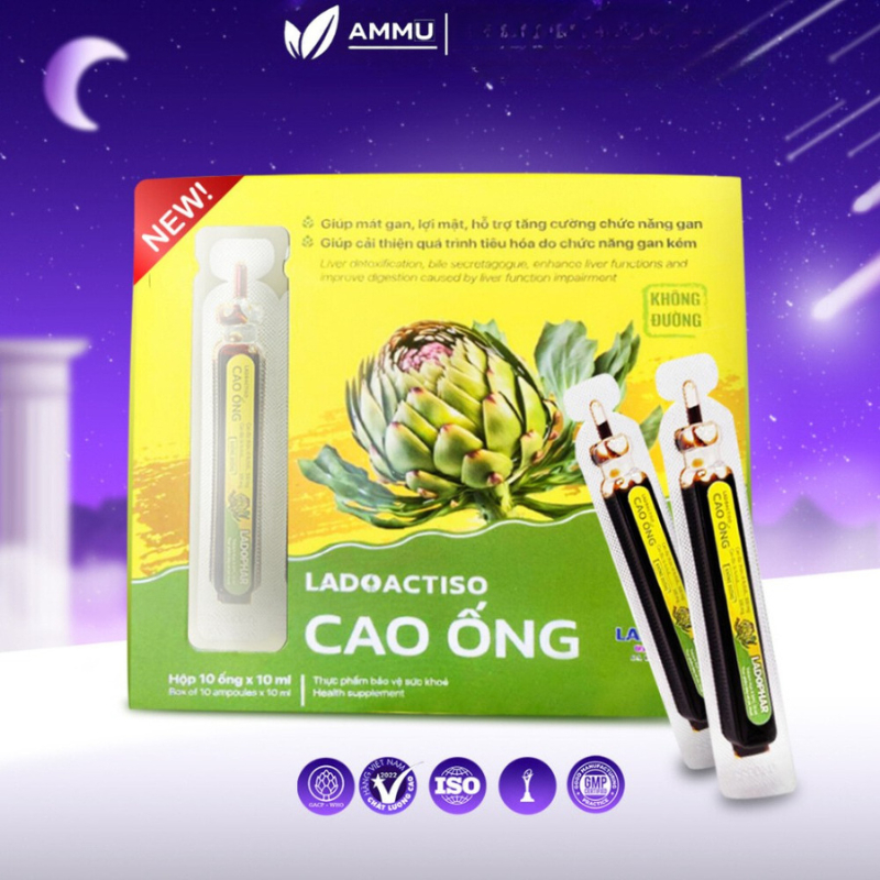 Cao ống atiso không đường LADOPHAR mẫu mới không cỏ ngọt gấp đôi hàm lượng tinh chất atiso hộp 10 ốn