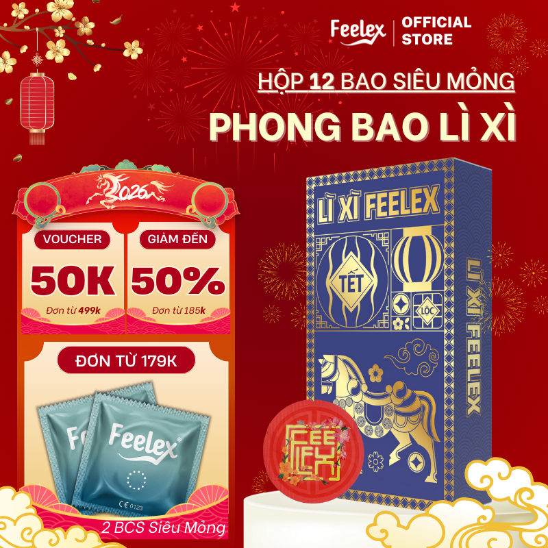 Bao cao su lì xì Feelex siêu mỏng, tinh tế, lịch sự - hộp 12 chiếc