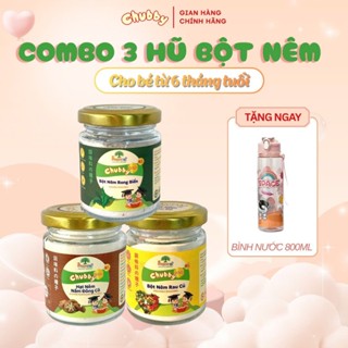  Combo 3 hũ bột nêm ăn dặm cho bé Chubby 60gr - Tặng bình nước 800ml 