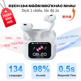 Tai nghe phiên dịch A12 PRO, Tai nghe bluetooth dịch thuật AI 134 ngôn ngữ (Phiên bản mới) màn hình LED 29 chức năng