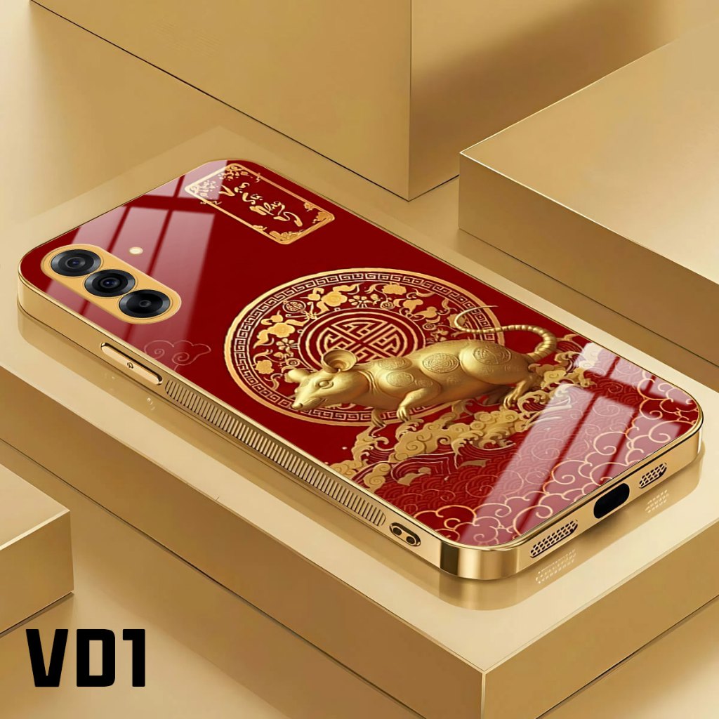 Ốp Lưng 12 CON GIÁP Cho SAMSUNG A17/ SAMSUNG A26 / SAMSUNG A36/SAMSUNG A56 - Viền Mạ Vàng, Mặt Kính