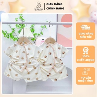 Set 5 Bộ Quần Áo Sơ Sinh Cộc Tay Thun Lạnh Màu Kem In Họa Tiết Khuy Cài Tiện Lợi Cho Bé 0–9 Tháng Mẹ Bắp Kids