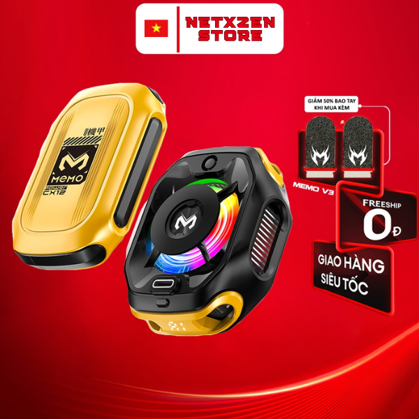 Sò lạnh tản nhiệt MEMO CX12 Pro 2025 sử dụng pin làm lạnh sâu 2 chế độ AI đèn led màn hình tăng fps 