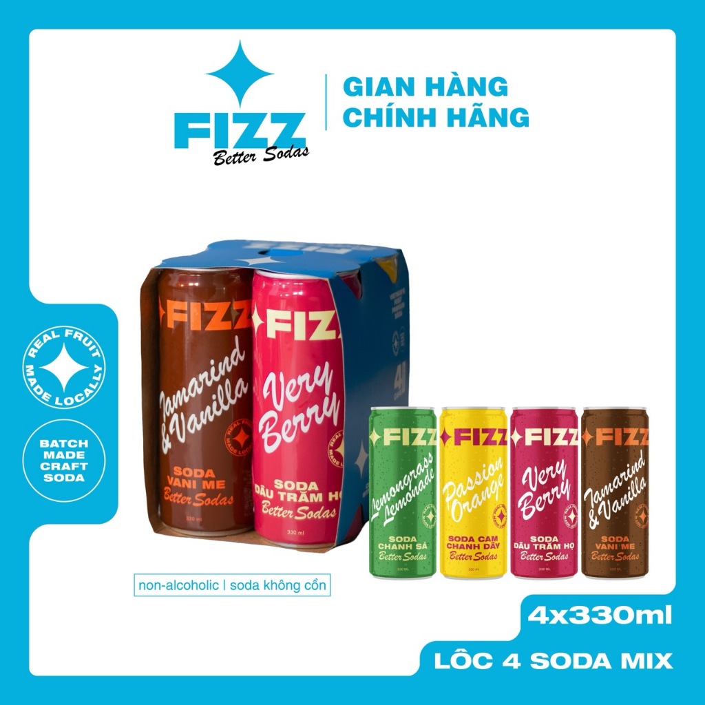 Fizz Soda Các Vị - Lốc 4 Lon 330ml