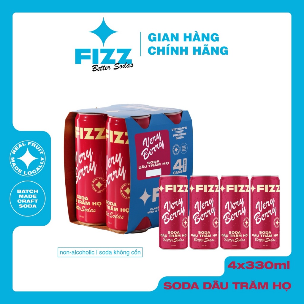 Fizz Soda Dâu Trăm Họ - Lốc 4 Lon 330ml