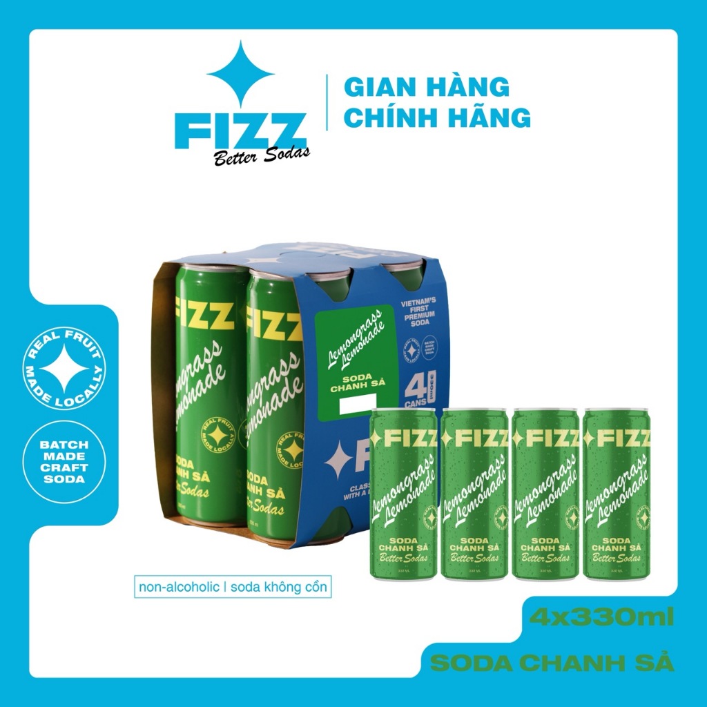 Fizz Soda Vị Chanh Sả - Lốc 4 Lon 330ml