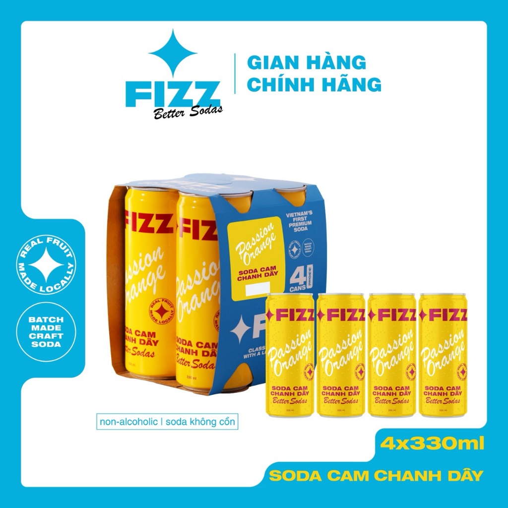 Fizz Soda Vị Cam Chanh Dây - Lốc 4 Lon 330ml