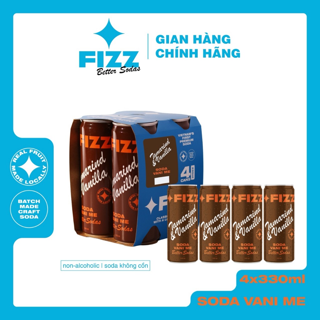 Fizz Soda Vị Vani Me - Lốc 4 Lon 330ml