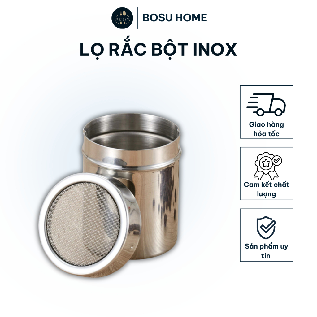 Lọ Rắc Bột Cacao Matcha Inox Có Nắp Đậy, Hũ Rắc Bột Phô Mai Inox Cao Cấp Không Gỉ