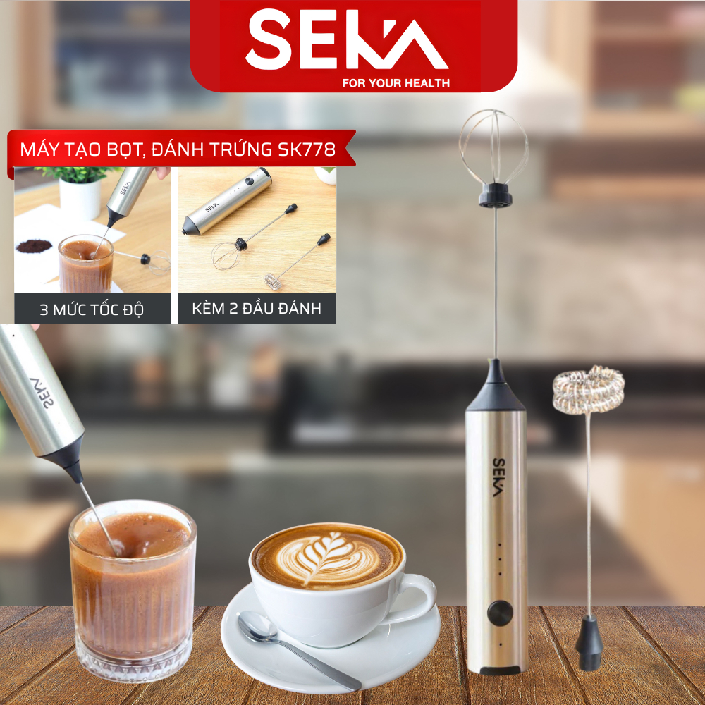 Máy tạo bọt cà phê, đánh trứng SEKA MD2210, đánh trứng cầm tay mini không dây đa năng 3 tốc độ