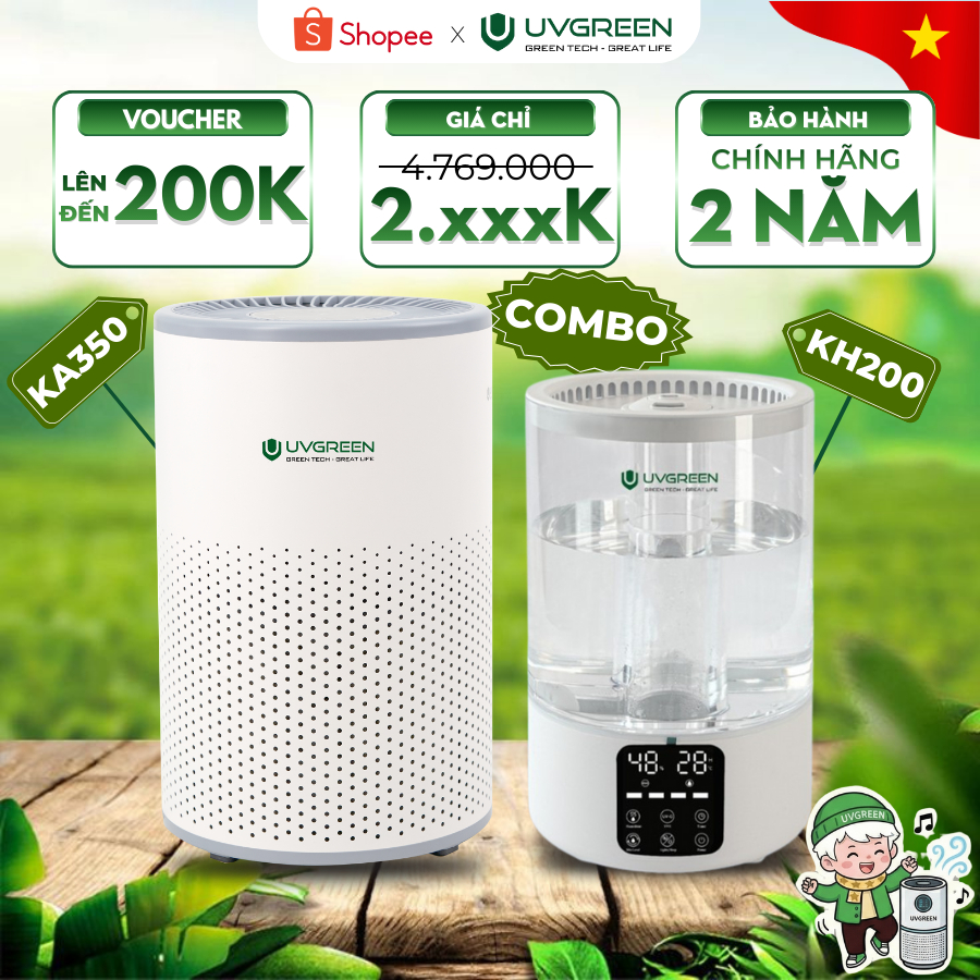 [CHÍNH HÃNG]Combo Máy lọc không khí KA350 & Máy phun sương tạo ẩm KH200 | Diệt khuẩn, Lọc sạch bụi m