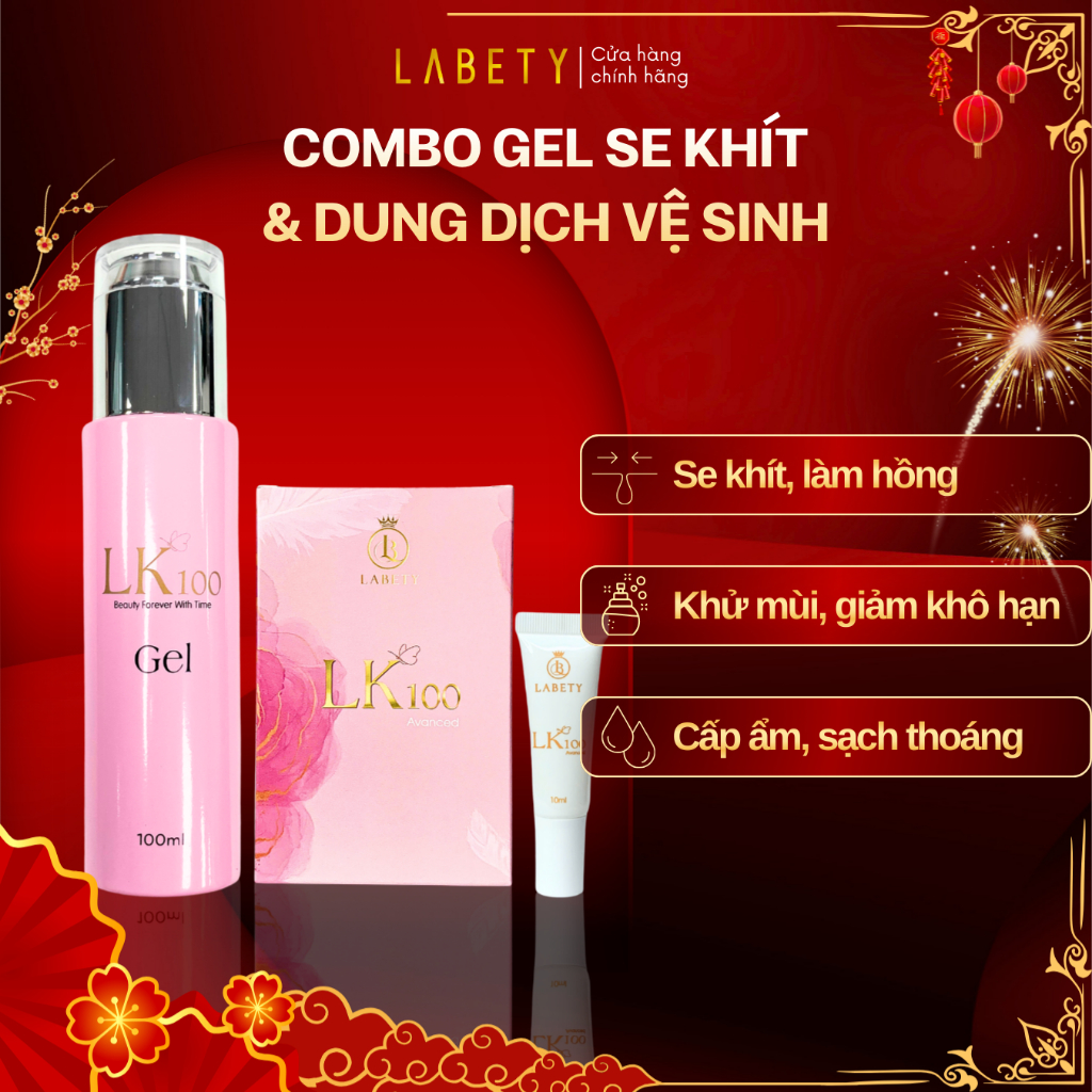 Bộ gel se khít & dung dịch vệ sinh LK100, làm hồng khử mùi, giảm khô hạn, cấp ẩm vùng kín