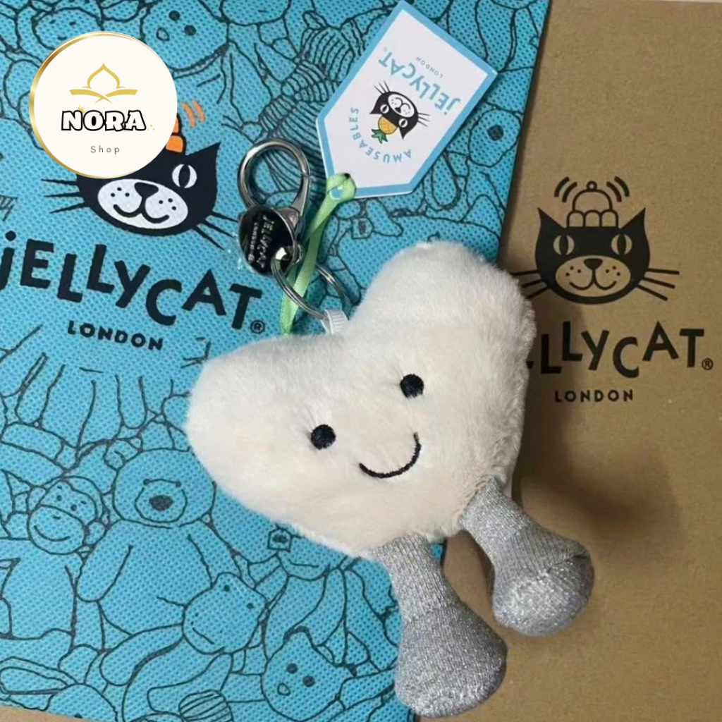 (Hàng Dư) JELLYCAT Amuseables Cream Heart - Móc Khóa JELLYCAT Trái Tim Trắng Dễ Thương Full Tag Tặng