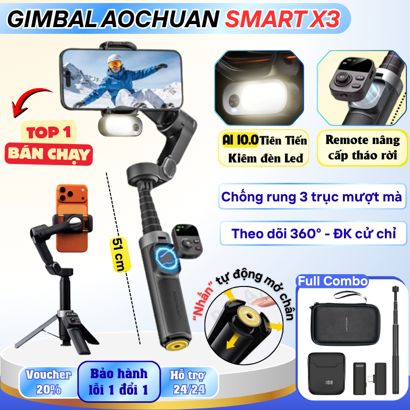 Gimbal điện thoại chống rung Smart X3 nâng cấp 2025 chính hãng AOCHUAN