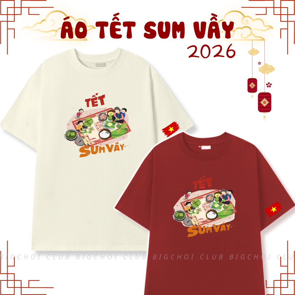 [Bộ sưu tập Tết] Áo thun Tết Sum Vầy form rộng unisex nam nữ, cotton dày dặn co giãn, outfit chụp ản