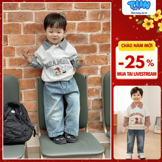  Set áo nỉ bé trai set áo nỉ phối sơ mi quần jean loại 1 phong cách Hàn Quốc cho bé TK032 - TUN KIT 