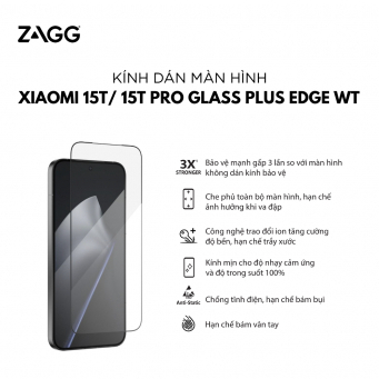 [Xiaomi 15T/ 15T Pro] Kính dán màn hình ZAGG Glass Plus Edge chống bám vân tay - Hàng chính hãng