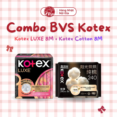 [Quà tặng không bán Kotex] Combo 2 băng vệ sinh Kotex Luxe 23cm 8M + Kotex Đệm Bông Cotton 24cm 8M