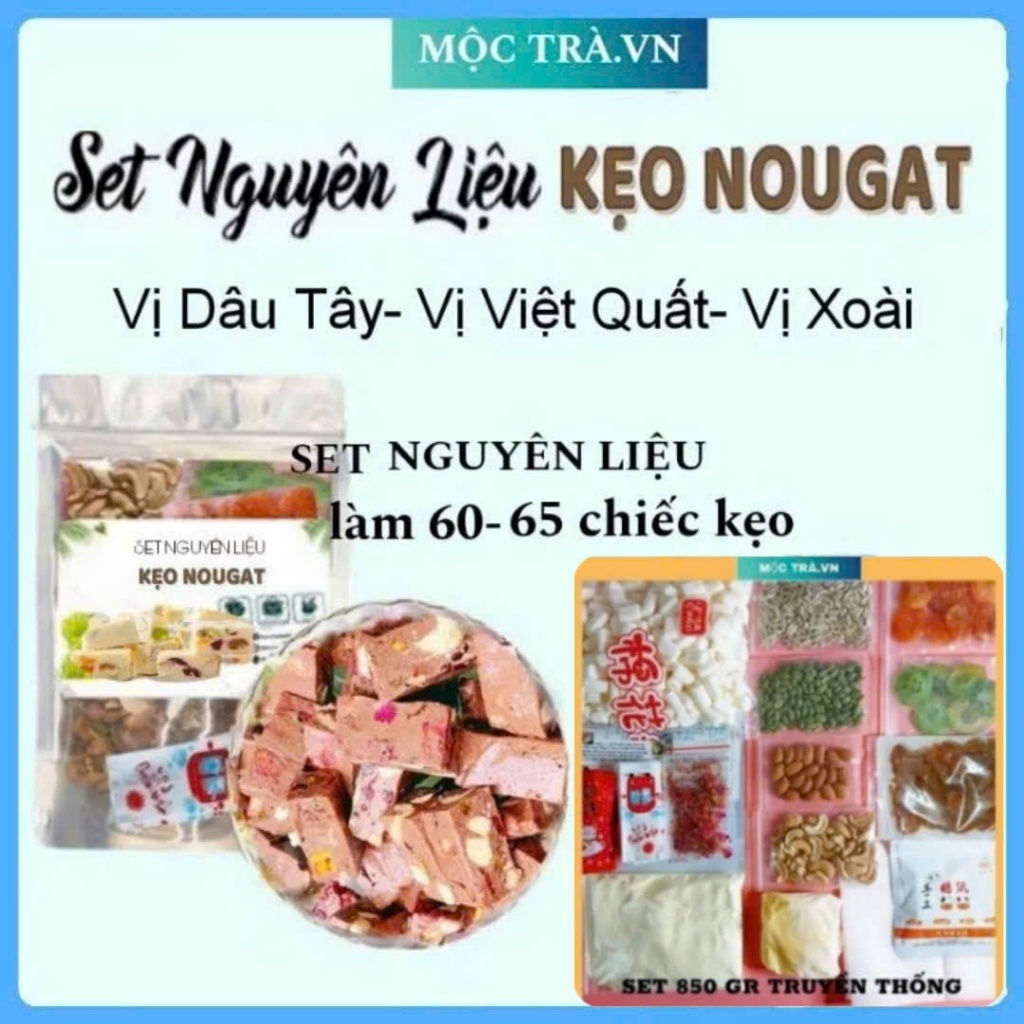 [ NGUYÊN LIỆU LÀM 60-65 KẸO NOUGAT VỊ DÂU ] Set tự làm kẹo nougat đủ bơ giấy gạo, vỏ kẹo, nguyên liệ