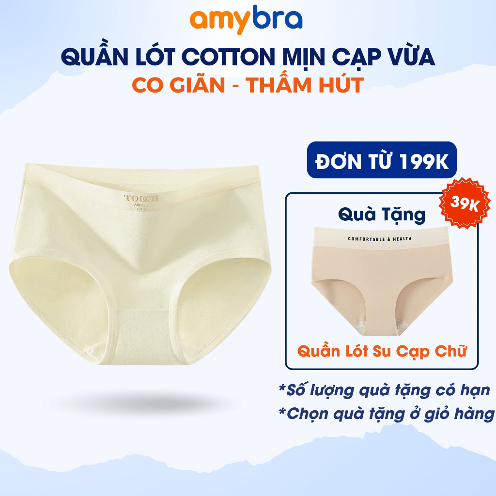 Quần Lót Cotton Mềm Co Giãn Thoáng Mát - Quần Chip Nữ Cạp Vừa Đáy May Kháng Khuẩn AMYBRA L4111