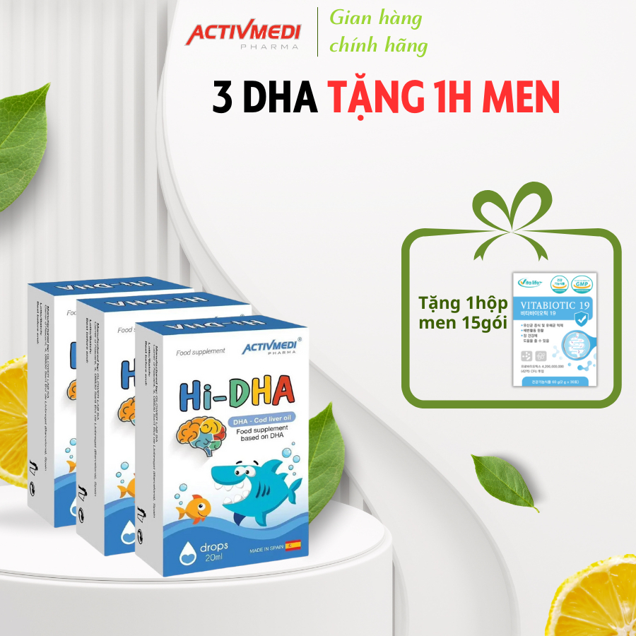 ACTIVMEDI PHARMA Combo 3 HI DHA: HIDHA bổ sung DHA thuần cho trẻ sơ sinh lọ 20ml