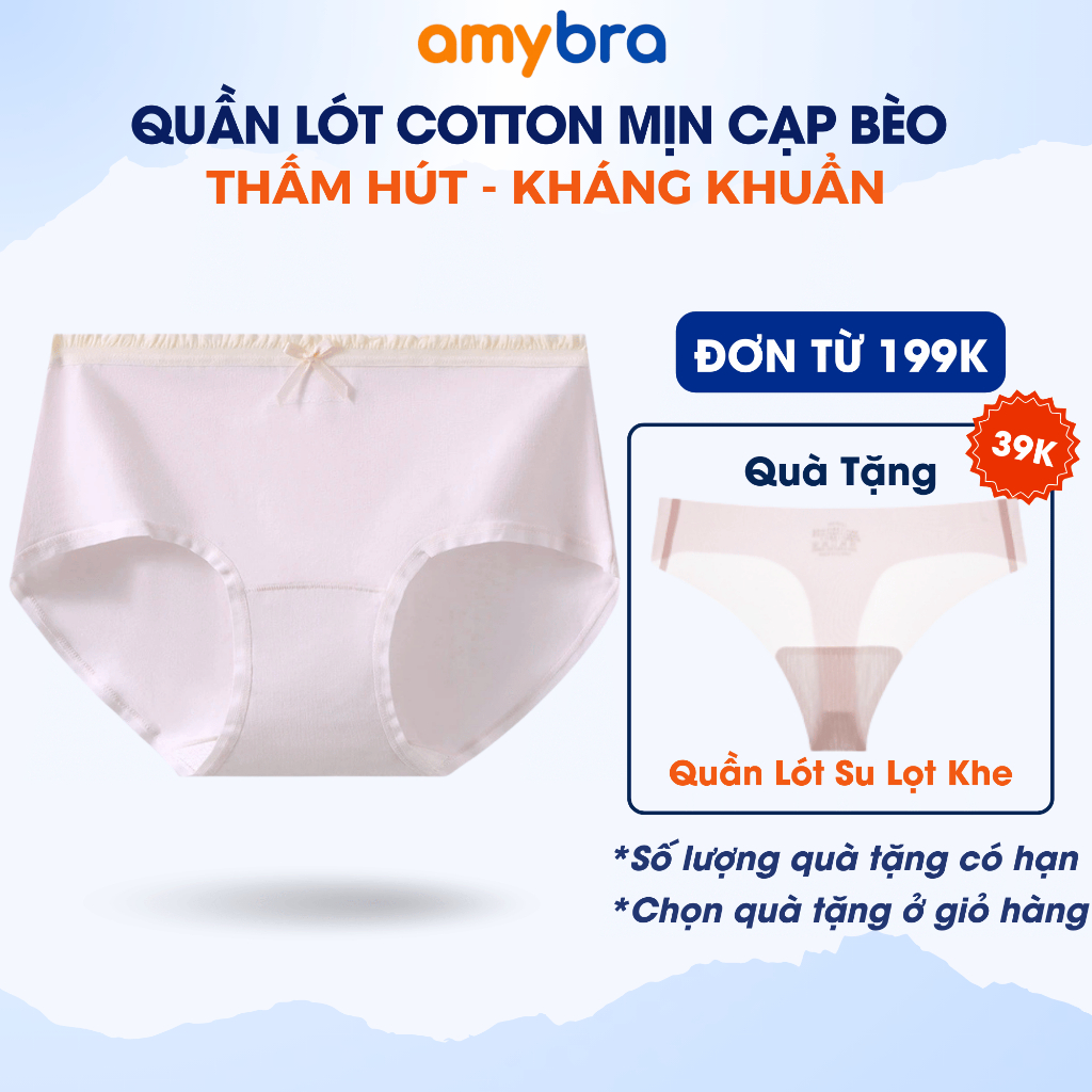Quần Lót Nữ Cotton Viền Ren Cạp Vừa - Quần Lót Cotton Đáy May Kháng Khuẩn Khử Mùi AMYBRA L4119