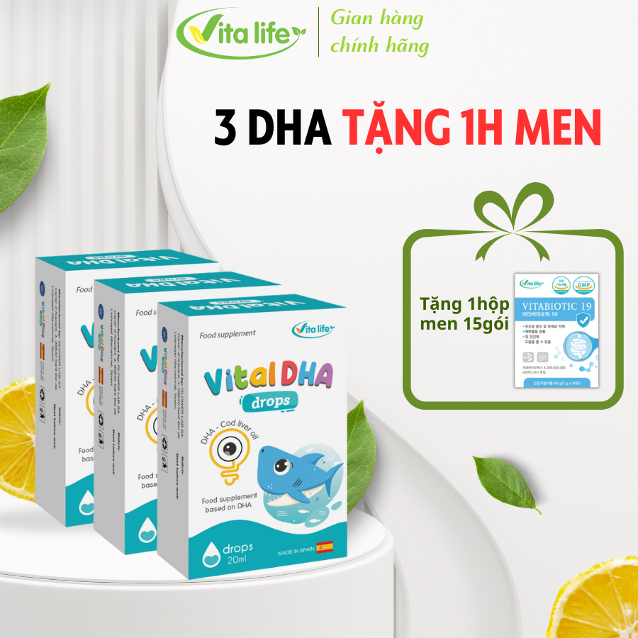Vita Life  Combo 3 Vital DHA: VitalDHA bổ sung DHA thuần cho trẻ sơ sinh lọ 20ml