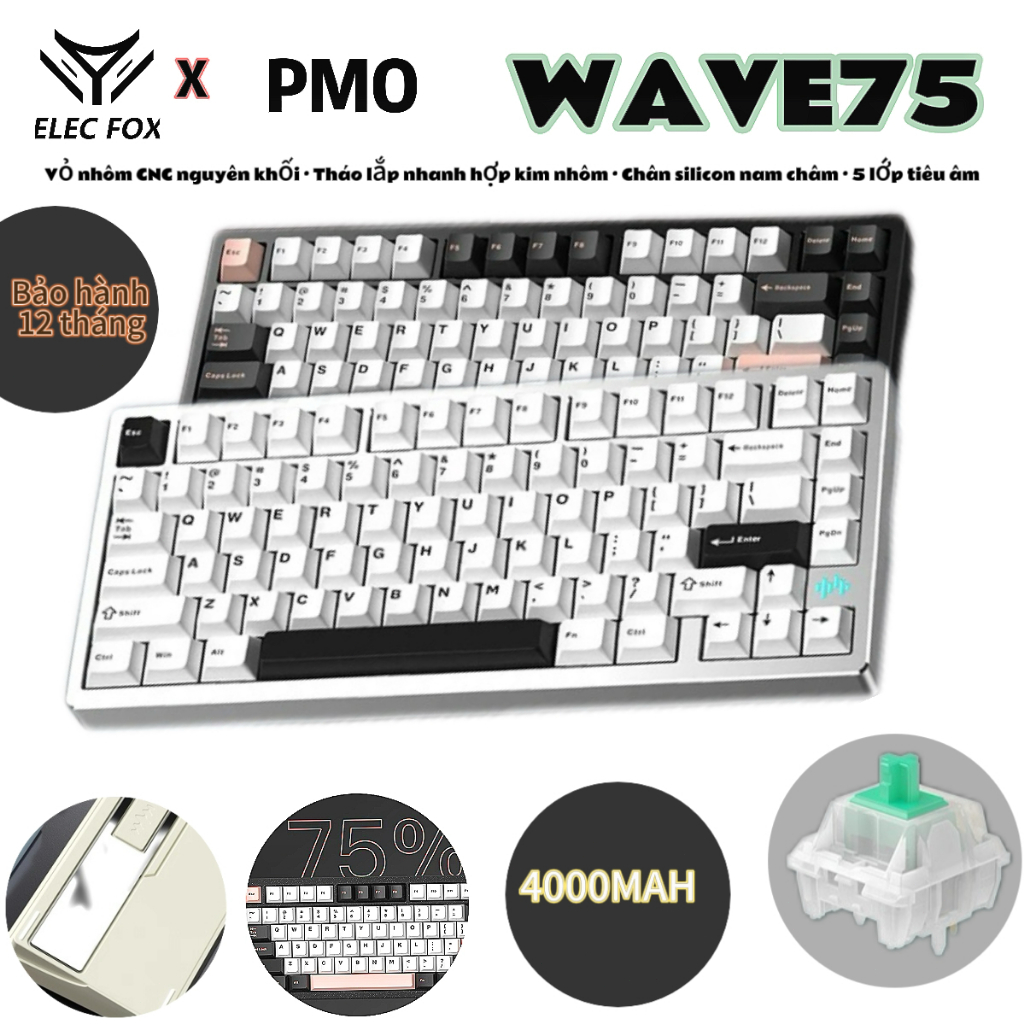 PMO WAVE75  QMK bàn phím cơ nhôm CNC kết nối 3 chế độBảo hành mới chính hãng 12 tháng