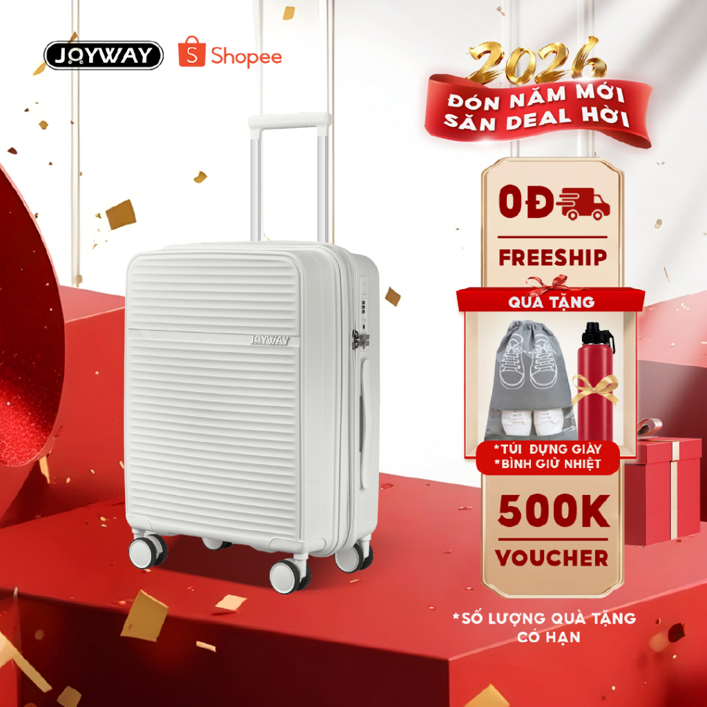 CHỐNG VA ĐẬP Vali Du Lịch siêu bền JOYWAY Vali kéo nhựa PP chống bể vỡ Khóa TSA bánh xe xoay 360°