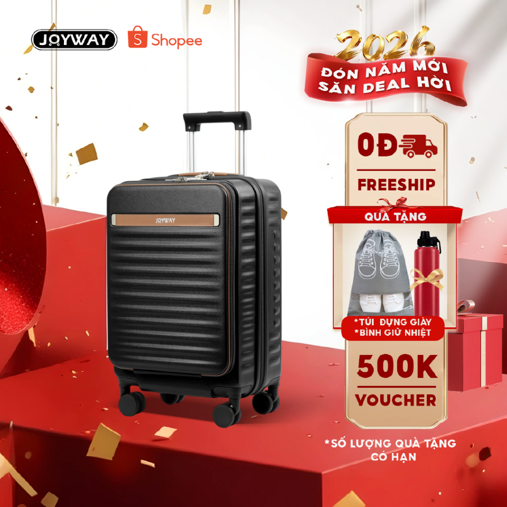 HÀNG MỚI VỀ Vali Xách Tay JOYWAY Mở Mặt Trước Cao Cấp Khóa TSA Dây Kéo YKK Bánh Xe 360° Có Móc Treo
