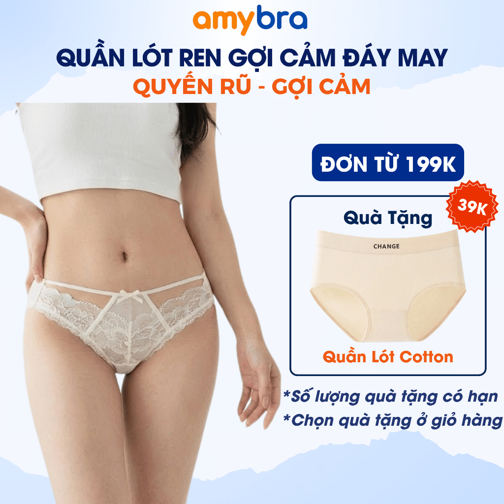 Quần Lót Nữ Ren Đính Nơ Nhẹ Nhàng Thoáng Mát - Quần Chip Nữ Cạp Vừa Đáy May Kháng Khuẩn AMYBRA L8809